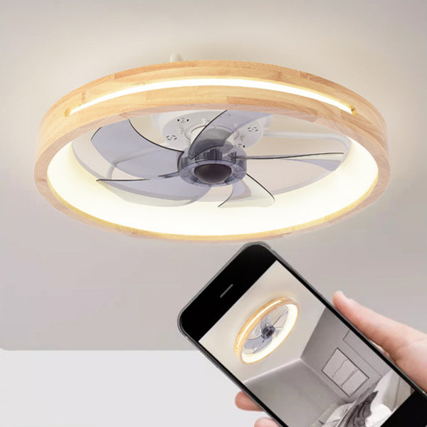 Japanese Wood Flush Mount Ceiling Fan Light