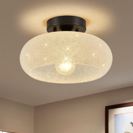 Round Glass Semi-Flush Ceiling Light