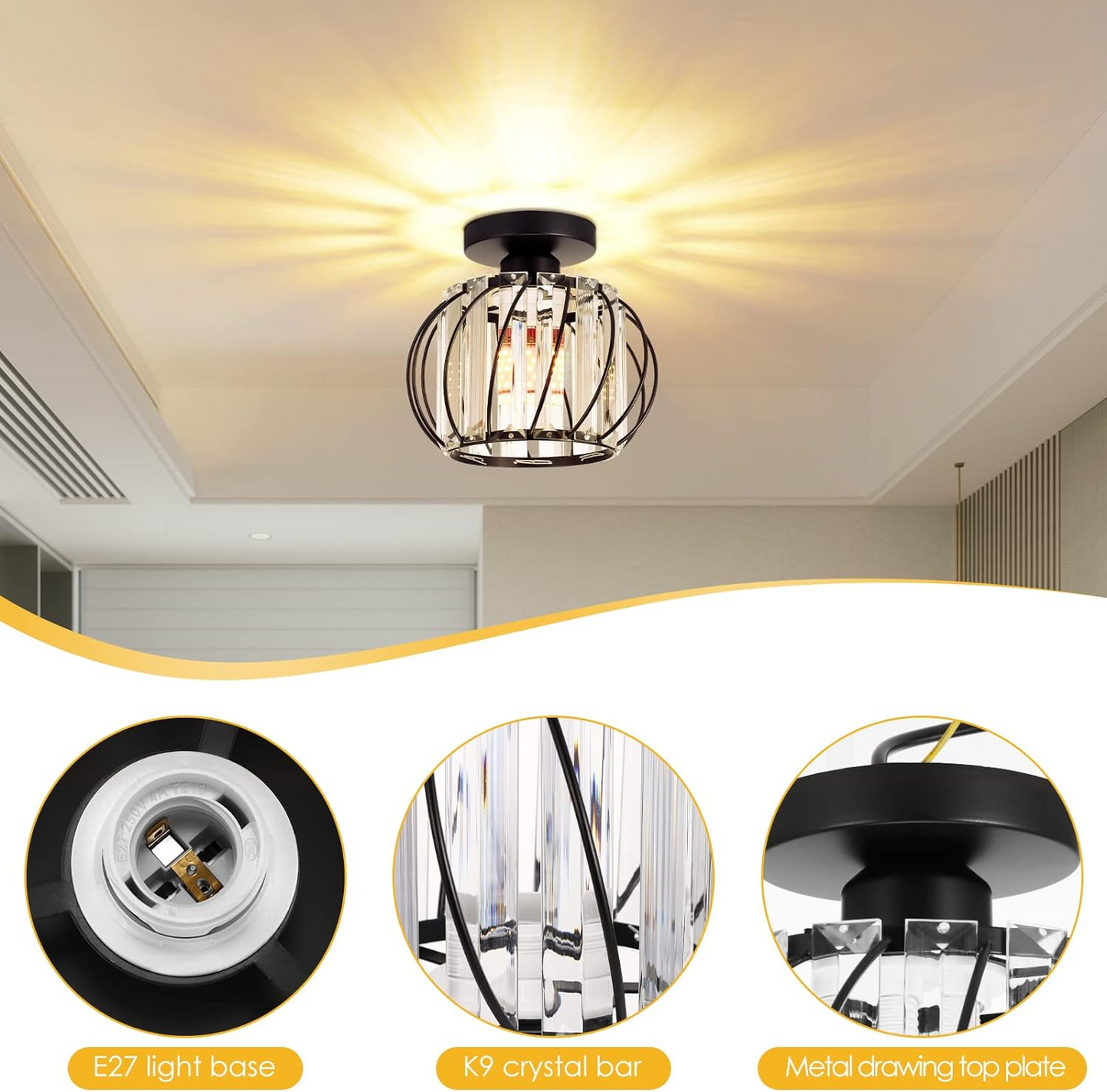 Black Ceiling Light with Glass Shade