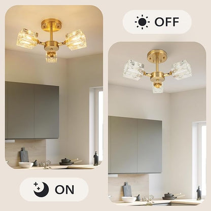 Crystal Drop Gold Bedroom Light
