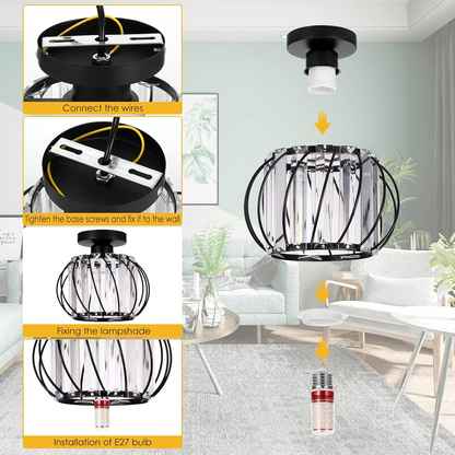 Black Ceiling Light with Glass Shade