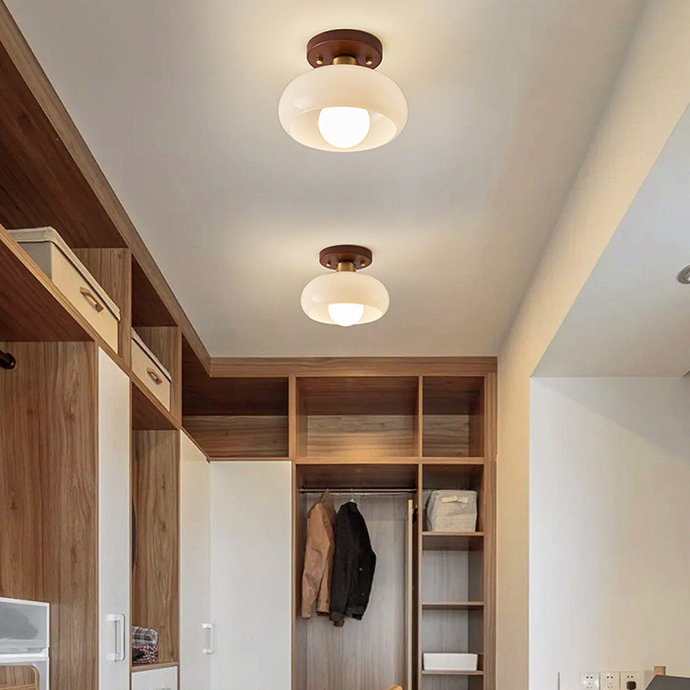 Classic Flush Cream Glass Ceiling Light