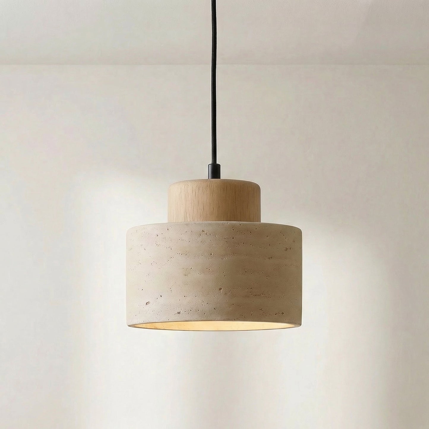 Natural pendant light made of travertine