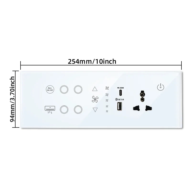 Nexora Minimalist Glass and ABS Smart Switch Socket