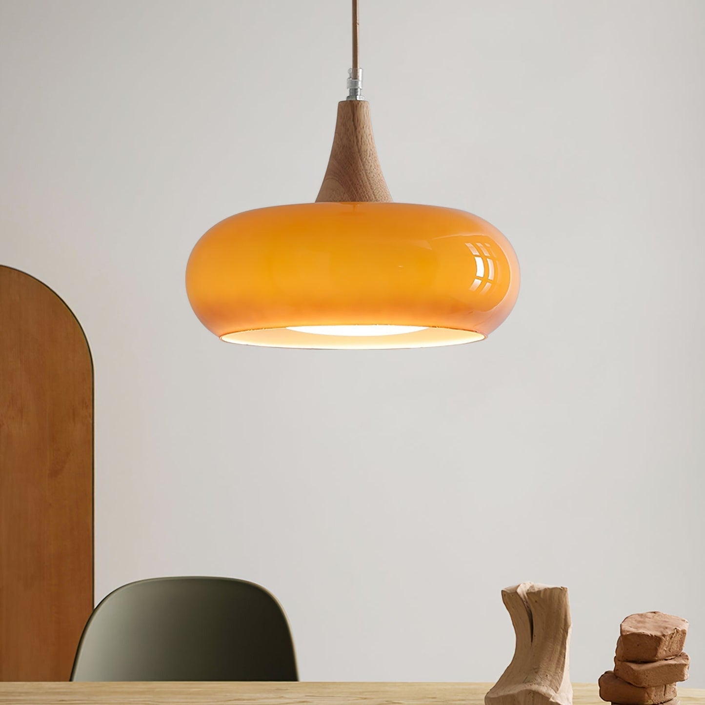Modern Glass Wood Pendant Light