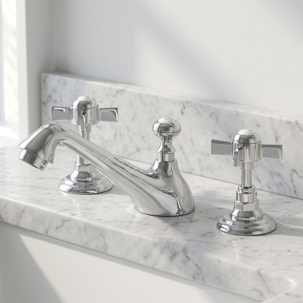 Wrenholt Vintage Polished Chrome Widespread Basin Mixer Tap