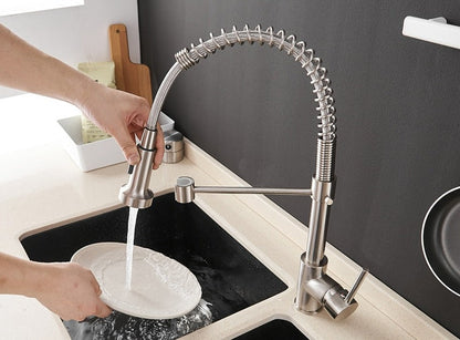 Modern Kitchen Faucet with Pull-Down Spring Sprayer