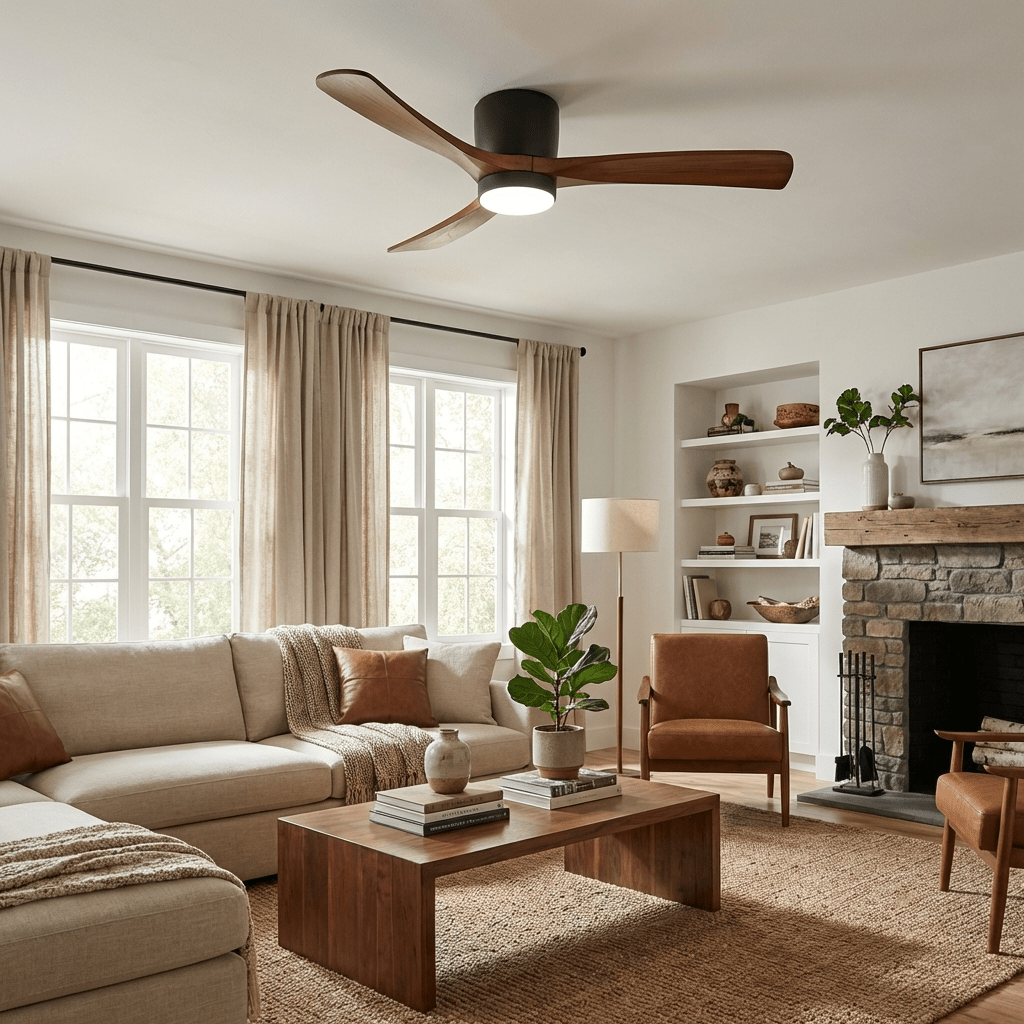 Modern Wooden LED Ceiling Fan Light