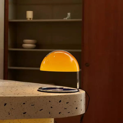 Postmodern table lamp of metal and glass