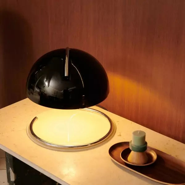 Postmodern table lamp of metal and glass