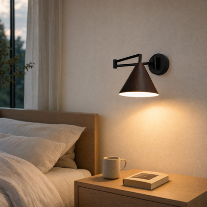Linnoro Scandinavian Wood-Effect Swing Arm Wall Light