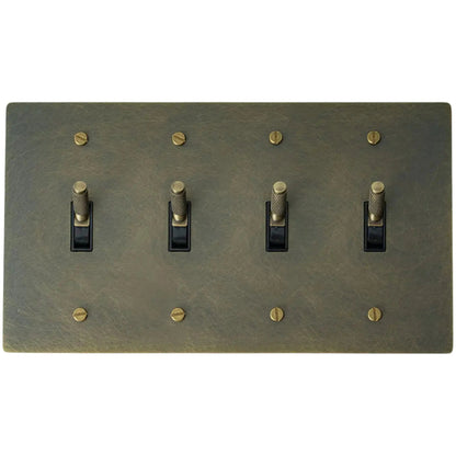 Halverin Vintage Solid Brass 4-Gang Toggle Switch