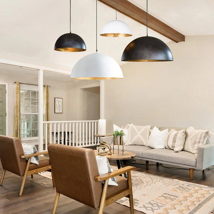 Domarra Industrial Metal Gold-Leaf Dome Pendant Light