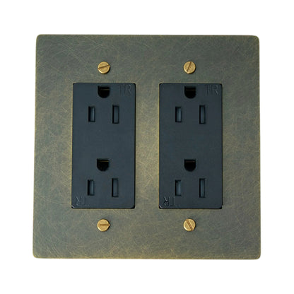Galveno Vintage Solid Brass 2-Gang Outlet