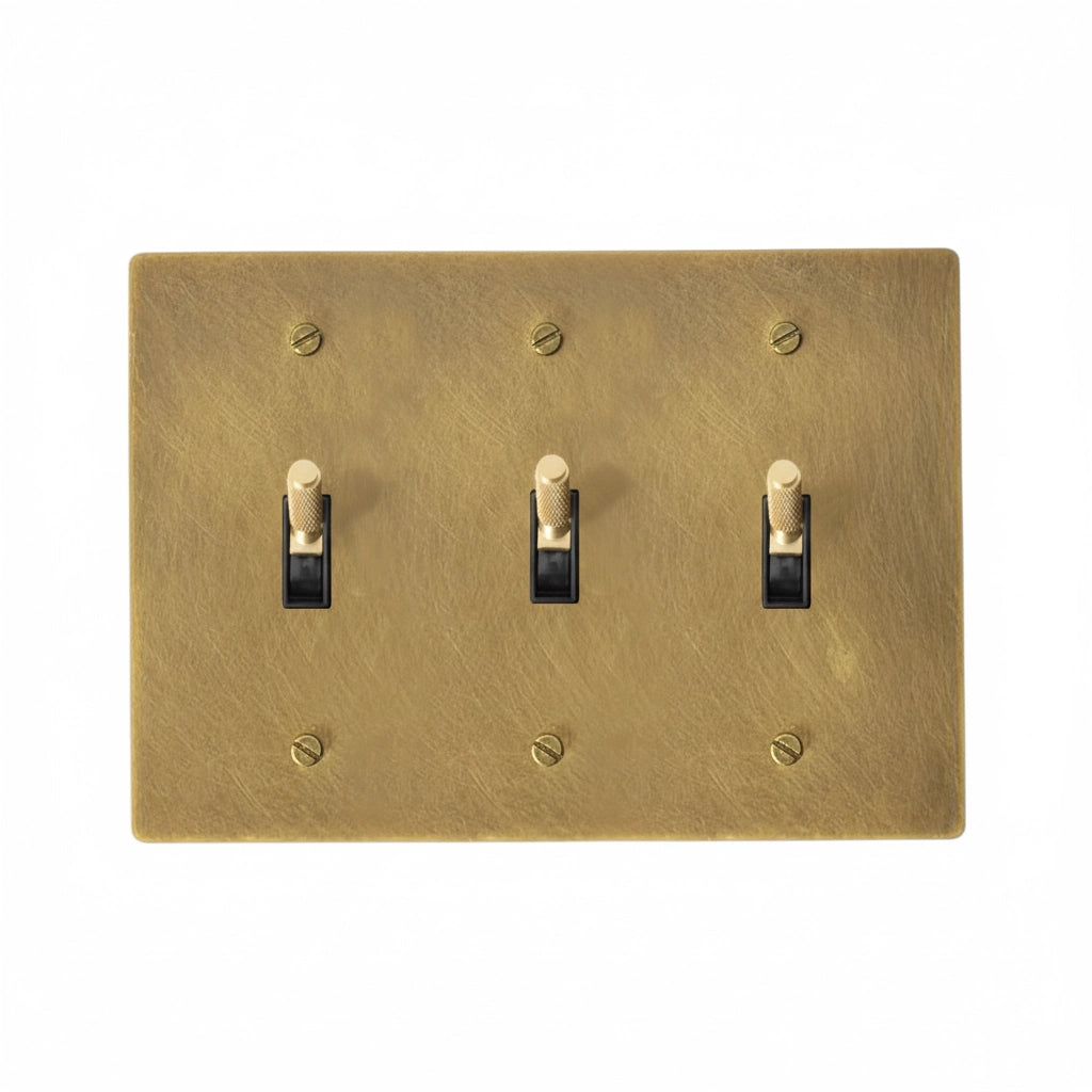 Ebrona Vintage Brass Knurled 3-Gang Toggle Switch