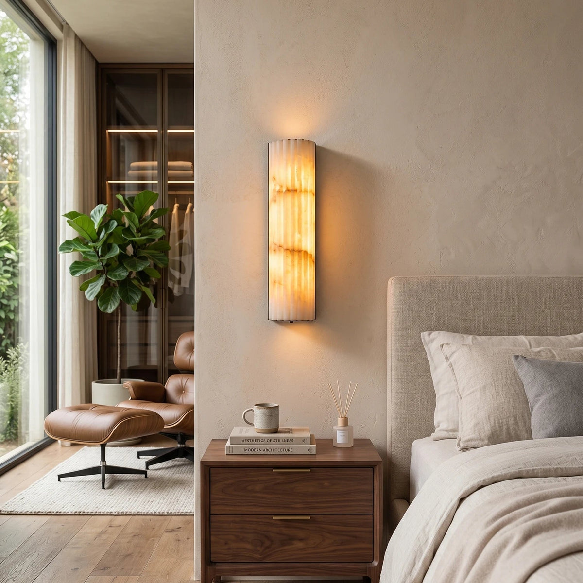 Rivenna Minimalist Fluted Alabaster Wall Light