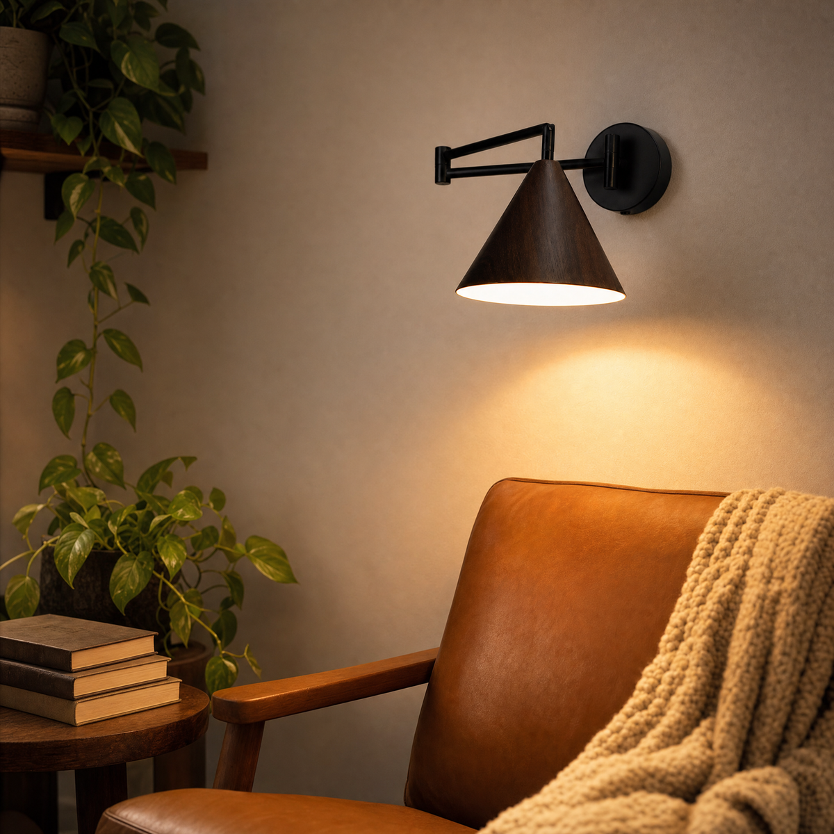 Linnoro Scandinavian Wood-Effect Swing Arm Wall Light