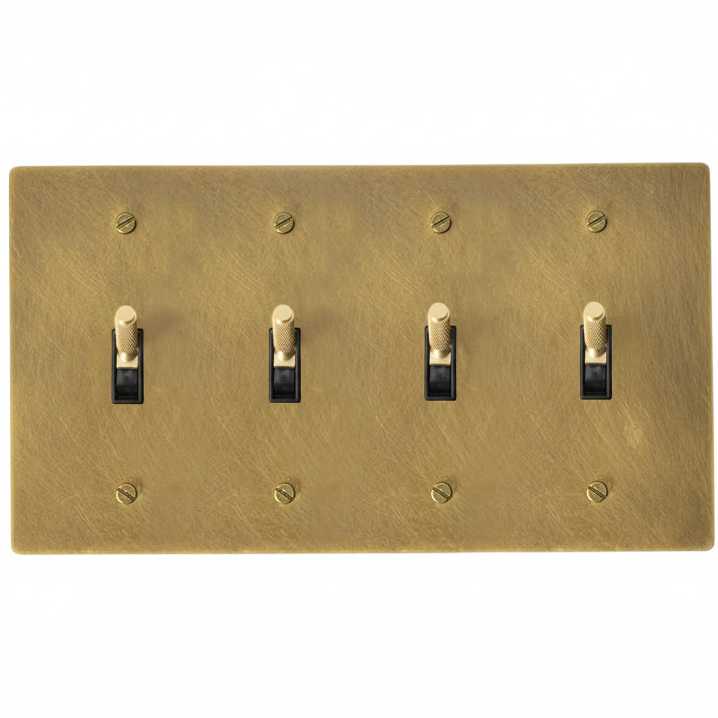 Halverin Vintage Solid Brass 4-Gang Toggle Switch