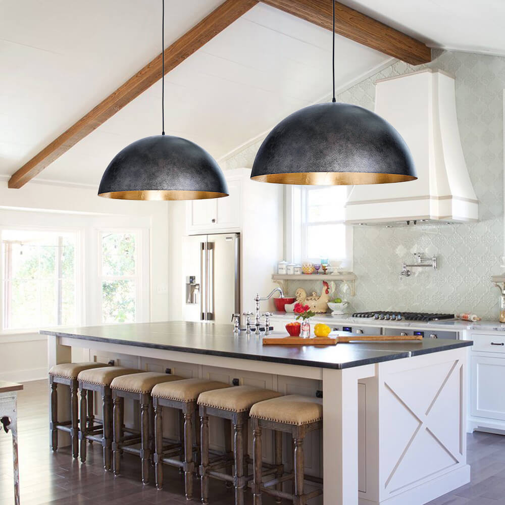 Domarra Industrial Metal Gold-Leaf Dome Pendant Light
