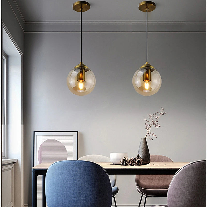 Orbelle Art Deco Brass Glass Globe Pendant Light
