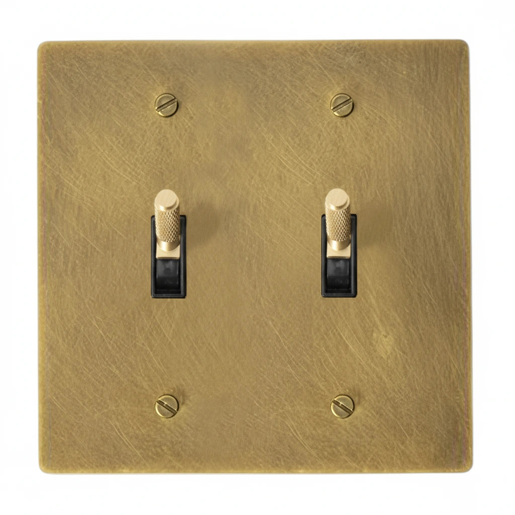 Esmerow Vintage Brass Knurled 2-Gang Toggle Switch