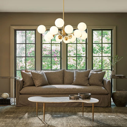 Spheralis Mid-Century Brass Opal Glass Chandelier