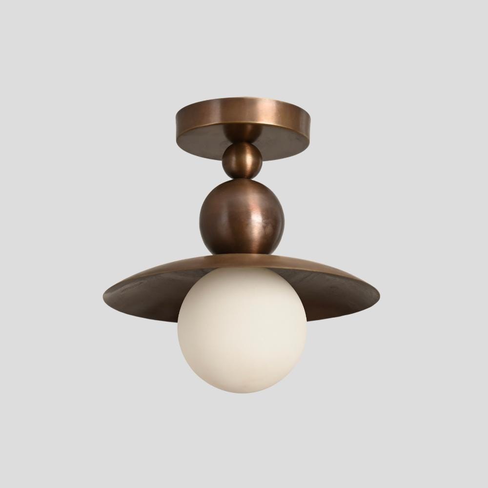 Seravin Mid-Century Brass Globe Semi-Flush Light