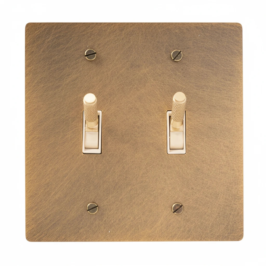 Esmerow Vintage Brass Knurled 2-Gang Toggle Switch