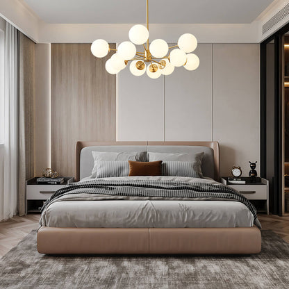 Spheralis Mid-Century Brass Opal Glass Chandelier