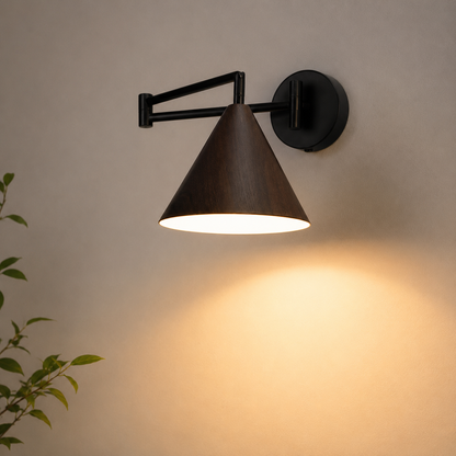Linnoro Scandinavian Wood-Effect Swing Arm Wall Light