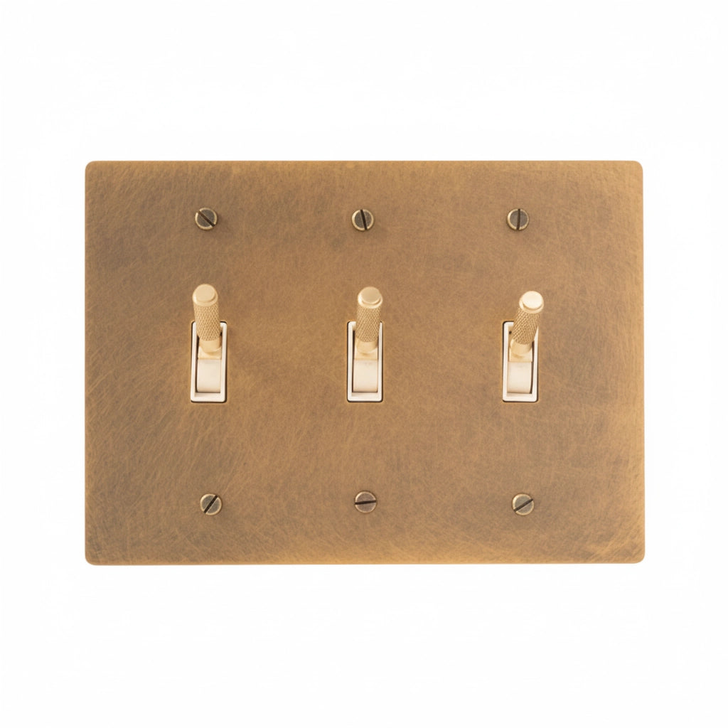 Ebrona Vintage Brass Knurled 3-Gang Toggle Switch