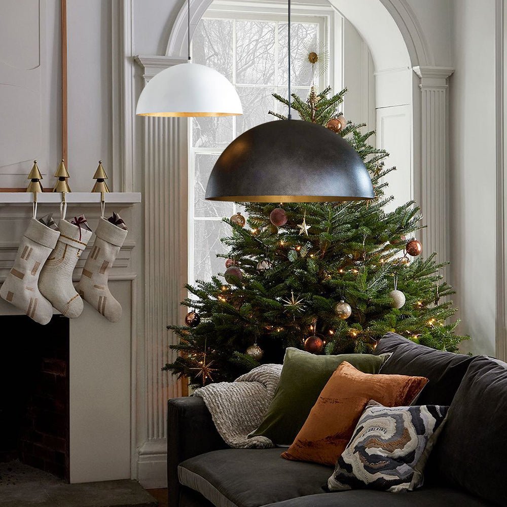 Domarra Industrial Metal Gold-Leaf Dome Pendant Light