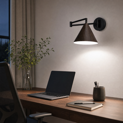 Linnoro Scandinavian Wood-Effect Swing Arm Wall Light