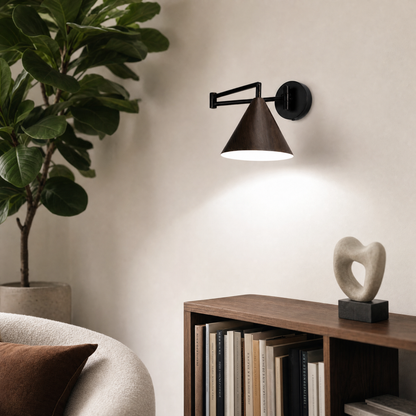 Linnoro Scandinavian Wood-Effect Swing Arm Wall Light