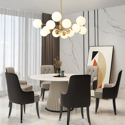 Spheralis Mid-Century Brass Opal Glass Chandelier