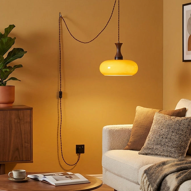 Amber Glass Plug-In Pendant