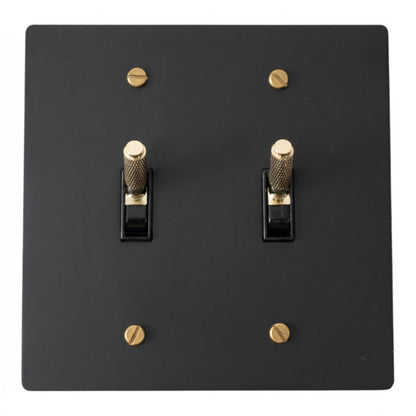 Esmerow Vintage Brass Knurled 2-Gang Toggle Switch