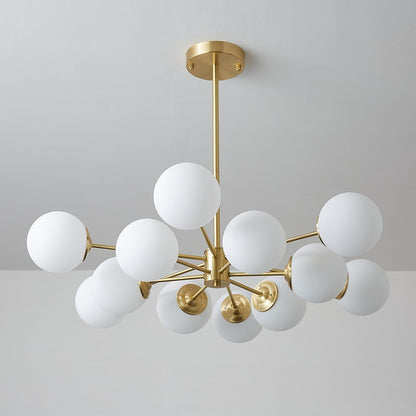Spheralis Mid-Century Brass Opal Glass Chandelier