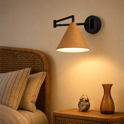 Linnoro Scandinavian Wood-Effect Swing Arm Wall Light