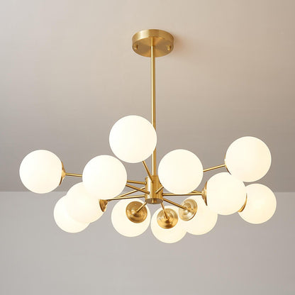 Spheralis Mid-Century Brass Opal Glass Chandelier