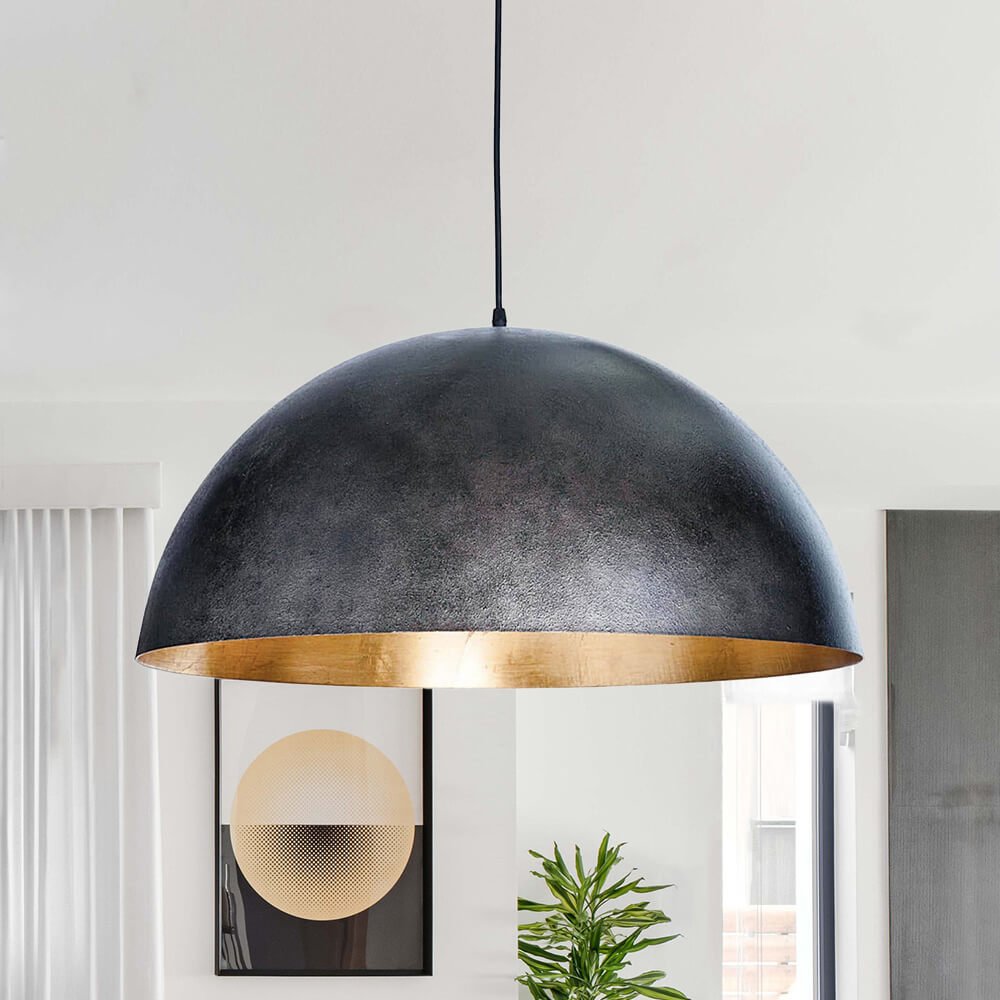 Domarra Industrial Metal Gold-Leaf Dome Pendant Light