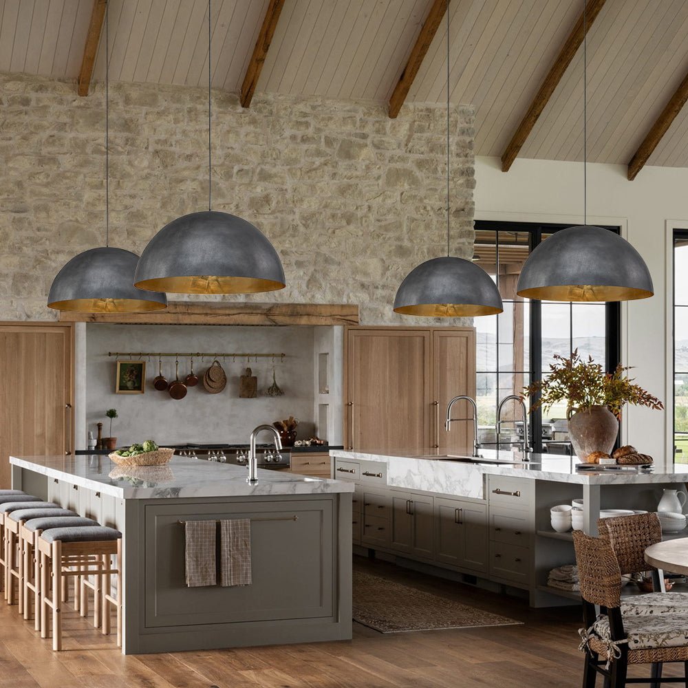 Domarra Industrial Metal Gold-Leaf Dome Pendant Light