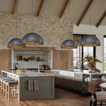 Domarra Industrial Metal Gold-Leaf Dome Pendant Light
