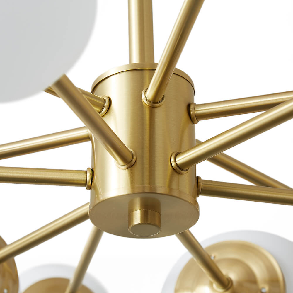 Spheralis Mid-Century Brass Opal Glass Chandelier