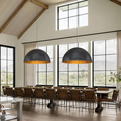 Domarra Industrial Metal Gold-Leaf Dome Pendant Light