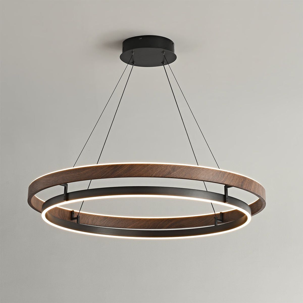 Double Ring Walnut LED Chandelier