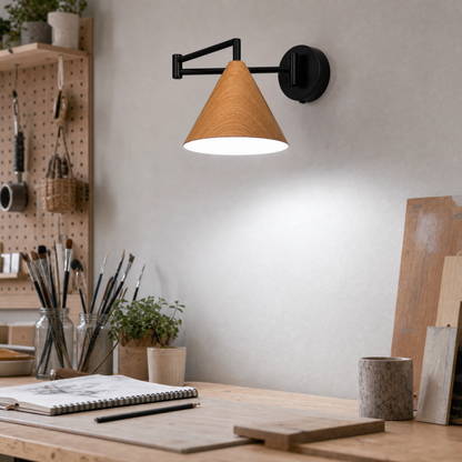 Linnoro Scandinavian Wood-Effect Swing Arm Wall Light
