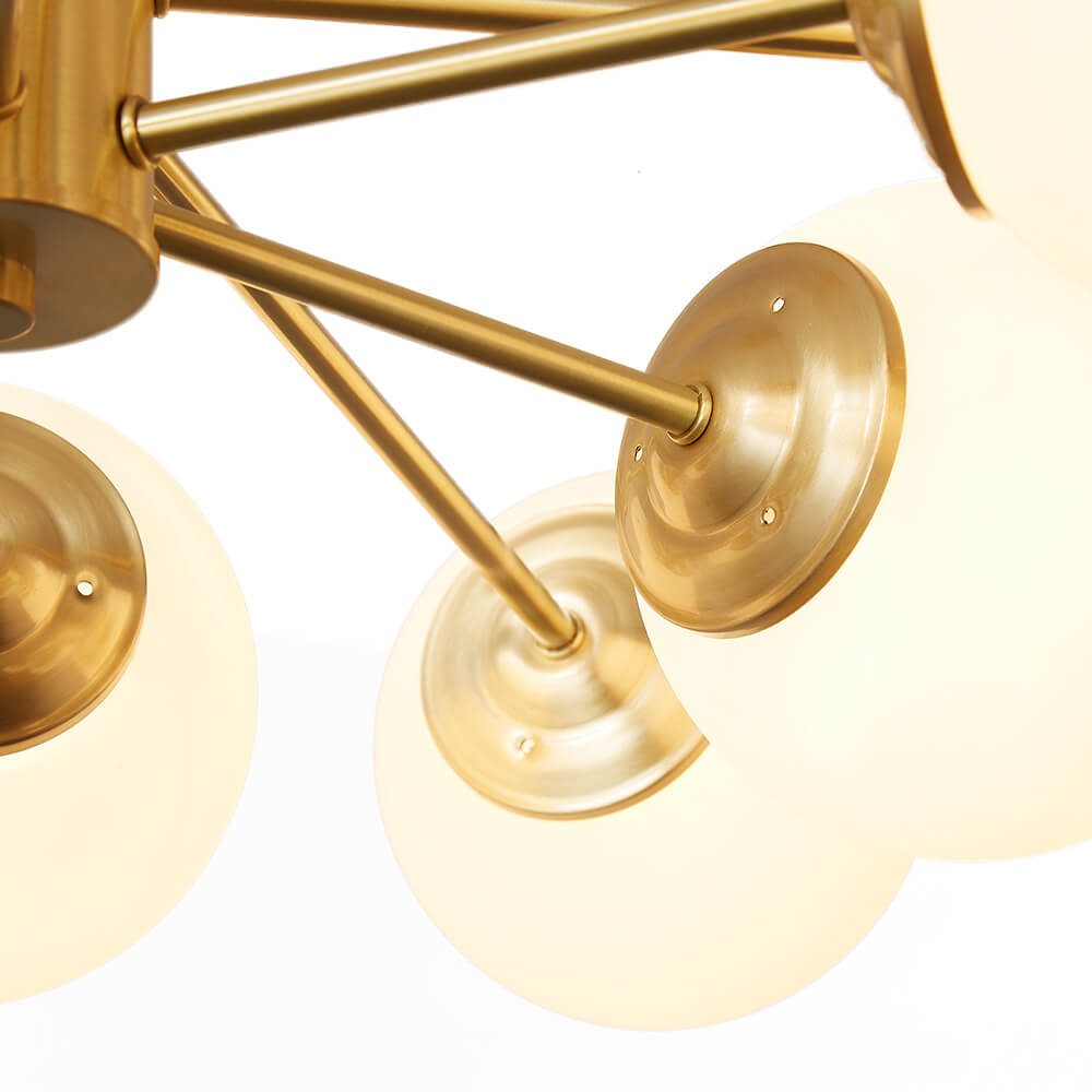 Spheralis Mid-Century Brass Opal Glass Chandelier