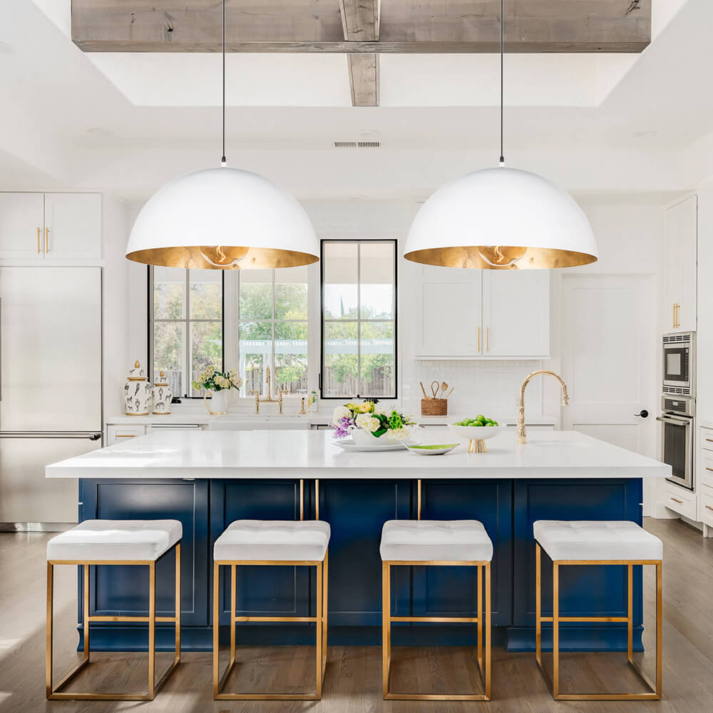 Domarra Industrial Metal Gold-Leaf Dome Pendant Light