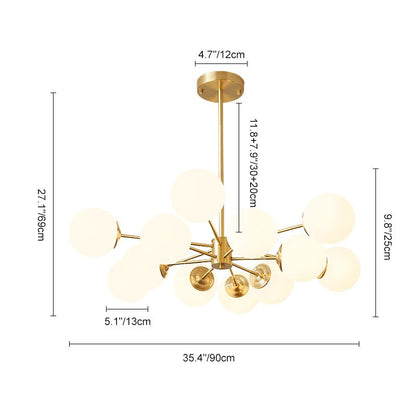 Spheralis Mid-Century Brass Opal Glass Chandelier